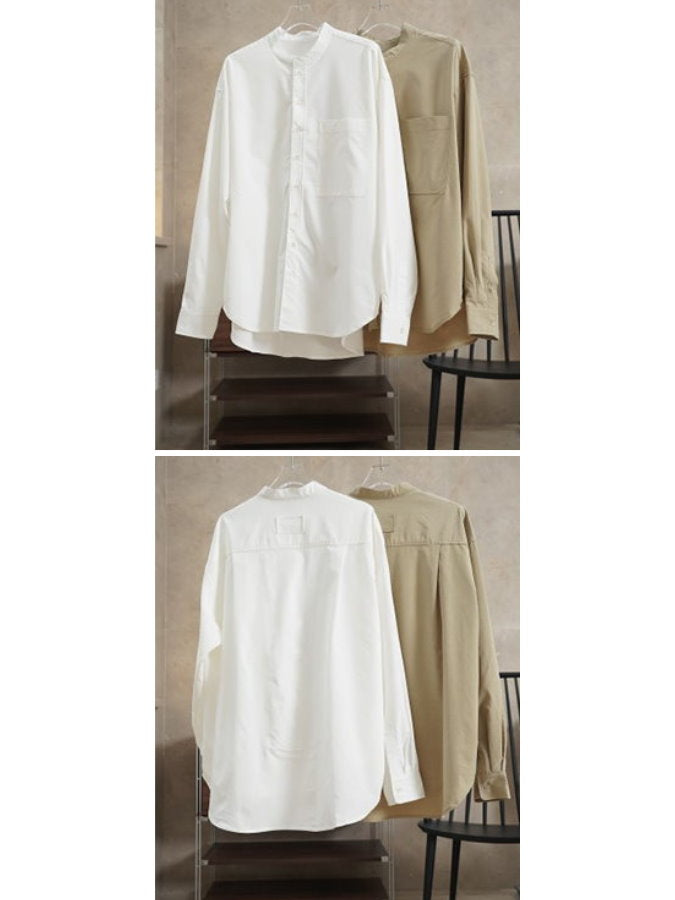 Tencel band collar long sleeve shirt_BDHL4407