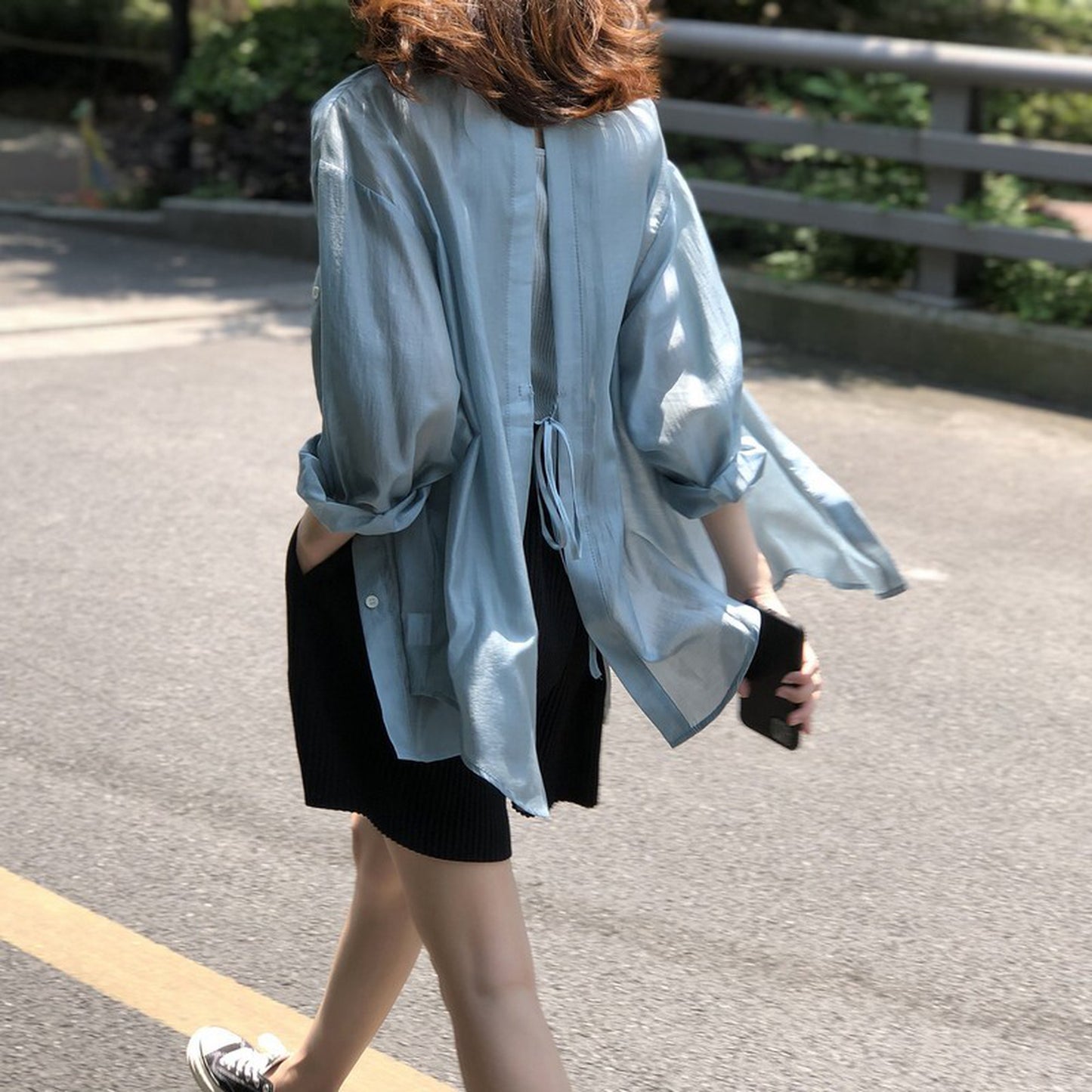 Back slit airy shirt 5048