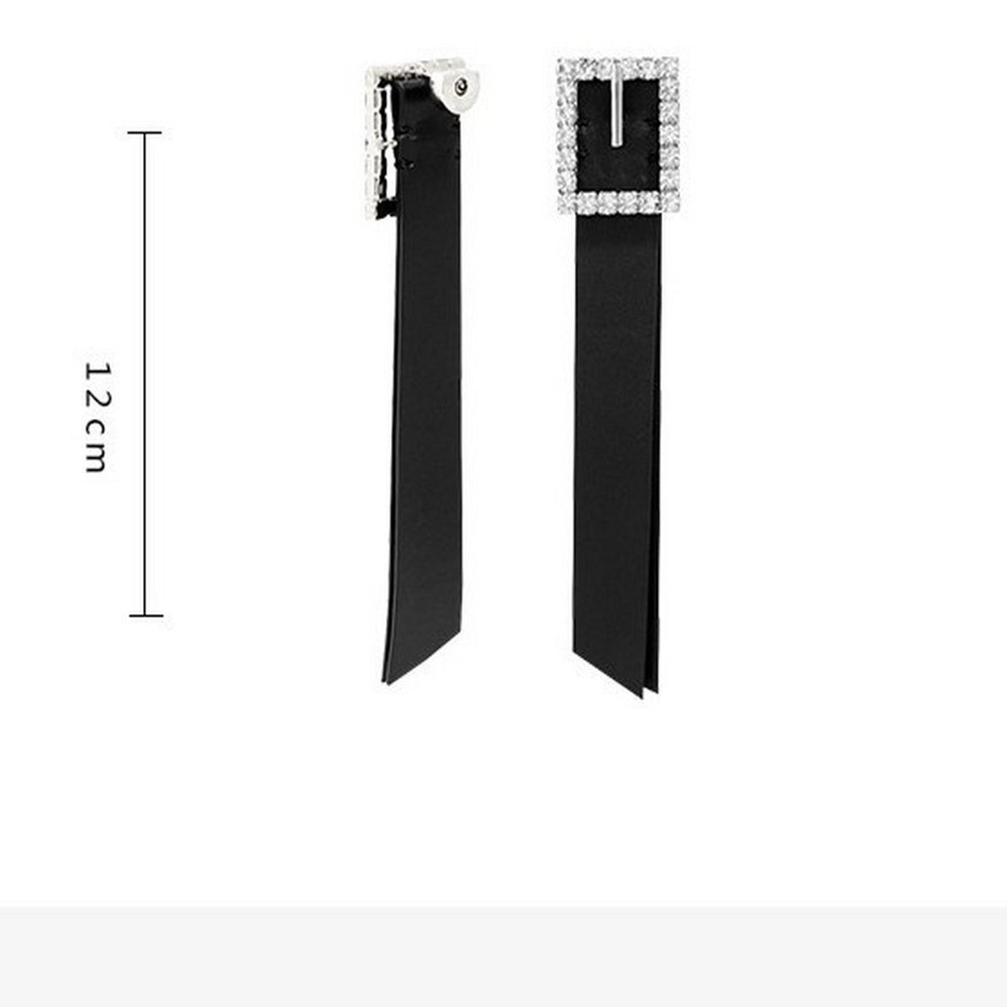 Buckle Black Leather Rhinestone Earrings 5233