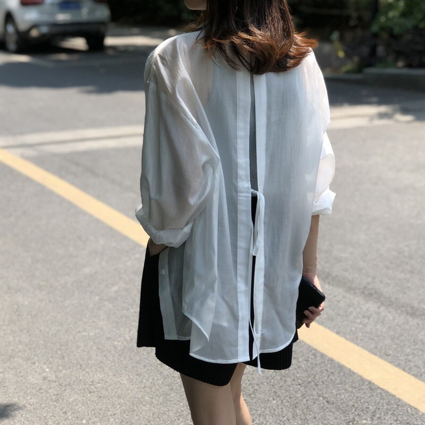 Back slit airy shirt 5048