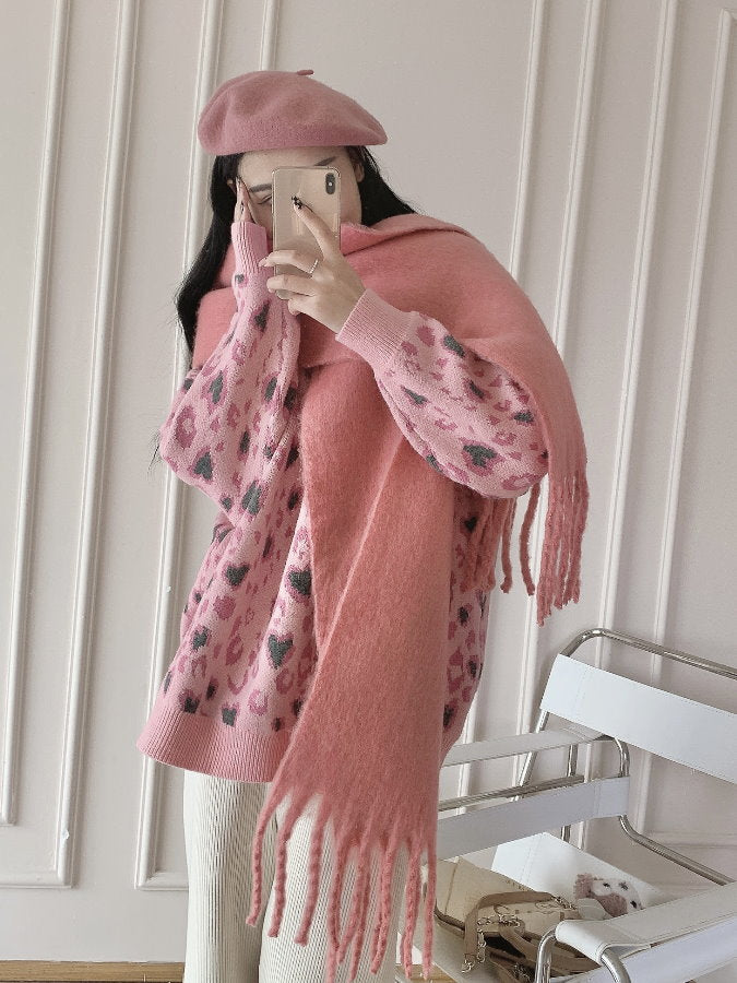 Volume Mohair Fringe Scarf HL4031