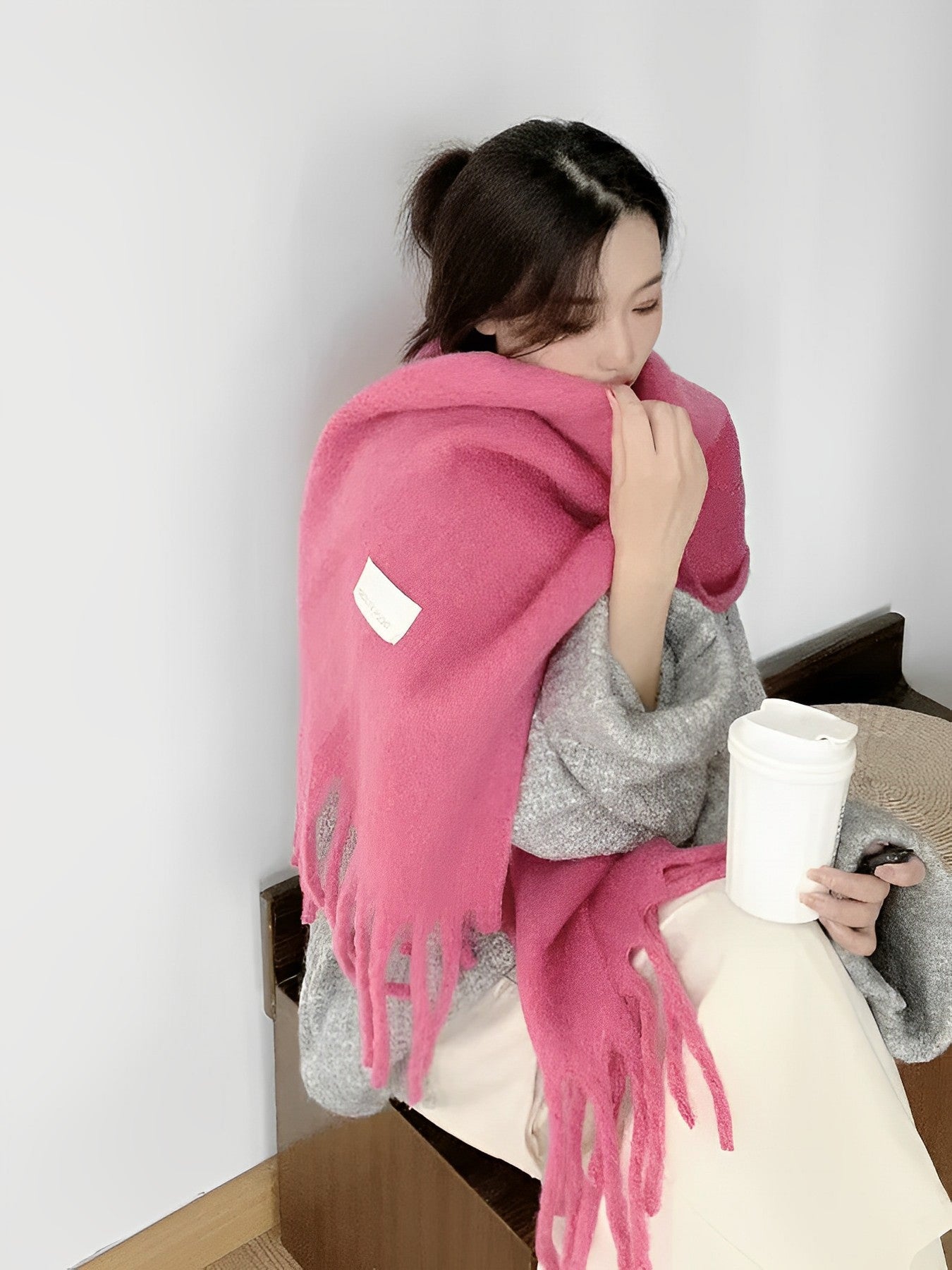 Volume Mohair Fringe Scarf HL4031