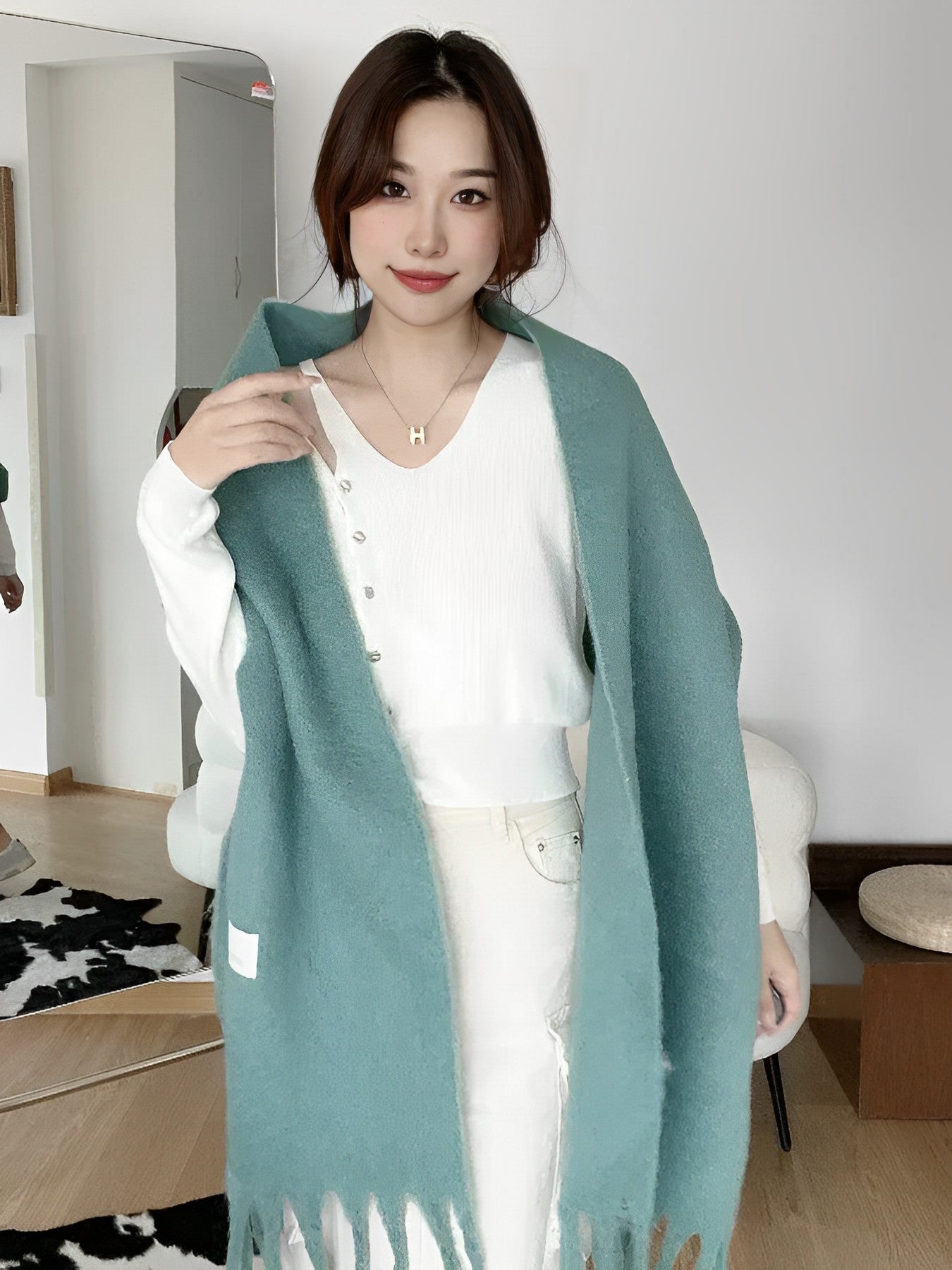 Volume Mohair Fringe Scarf HL4031