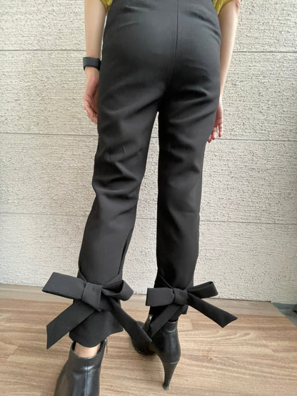 Back Ankle Ribbon Slim Pants_8891