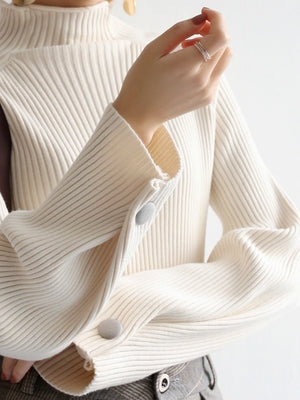 Button Design High Neck Knit_5197
