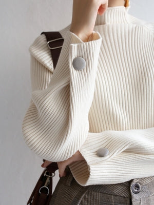 Button Design High Neck Knit_5197