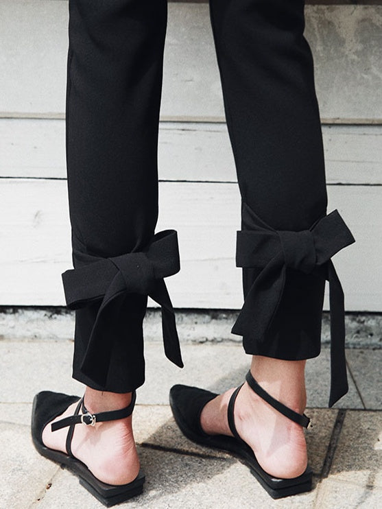 後踝絲帶修身褲_8891