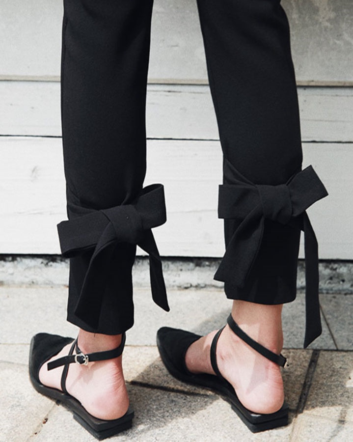 後踝絲帶修身褲_8891