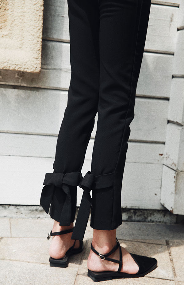 後踝絲帶修身褲_8891