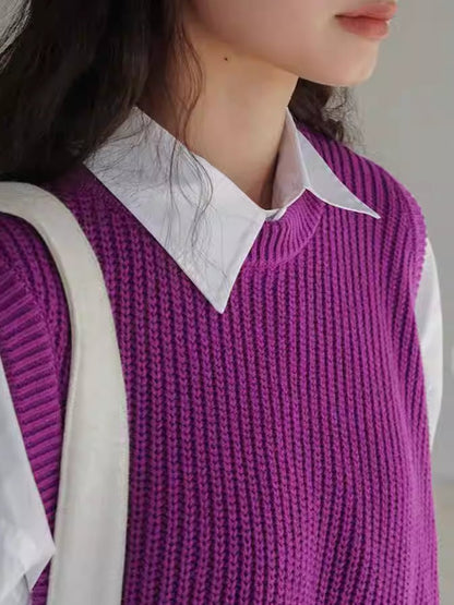 Round neck knit vest_BDHL4994