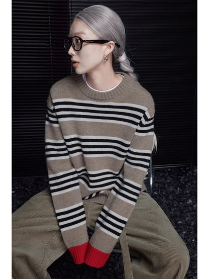 Color block cuff striped sweater_BDHL5095
