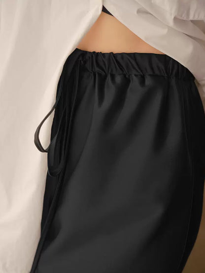 Acetate Drawstring Long Skirt_BDHL4602