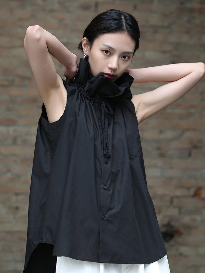 Volume Frill Collar Sleeveless Shirt_BDHL4585