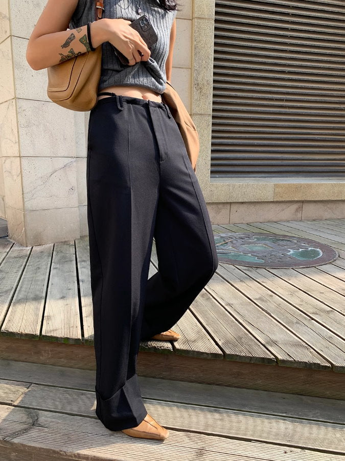 Waist strap wide leg pants_BDHL5116