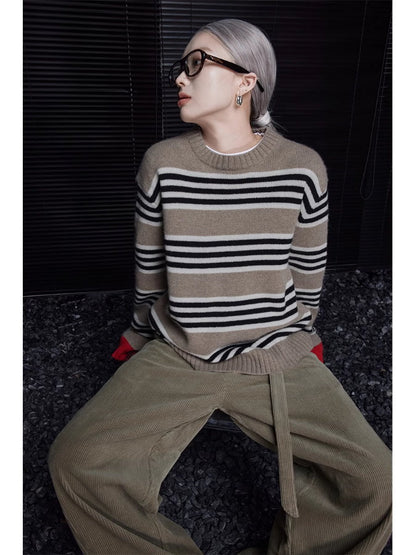 Color block cuff striped sweater_BDHL5095