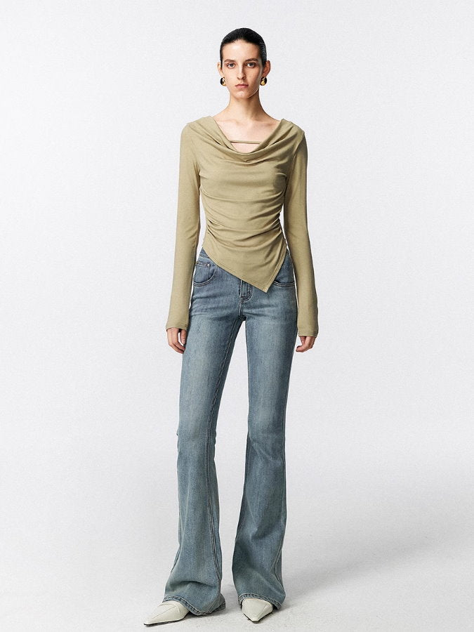 Draped neck pullover shirt_BDHL5023