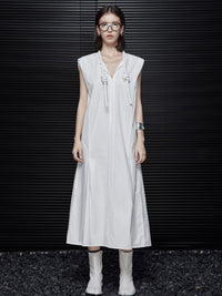 Tucked Flared Sleeveless Dress_BDHL4656