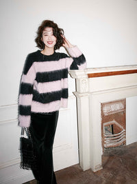 Black pink striped wool sweater_BDHL5490