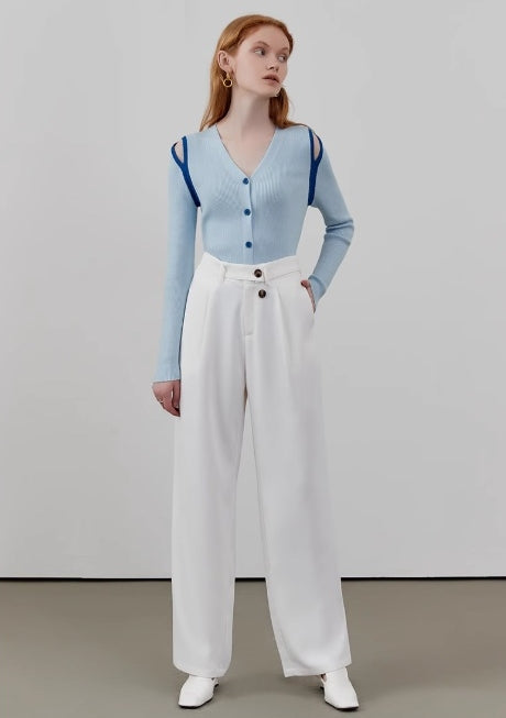 Shoulder Cut-Out V-Neck Cardigan_BDHL7143