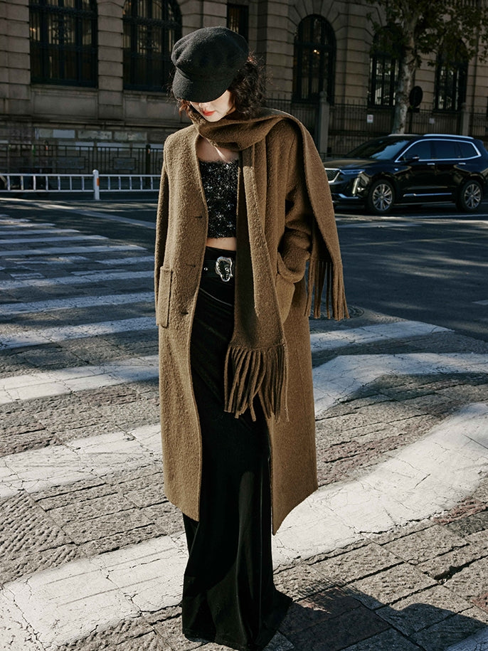 Black velvet long skirt_BDHL5488