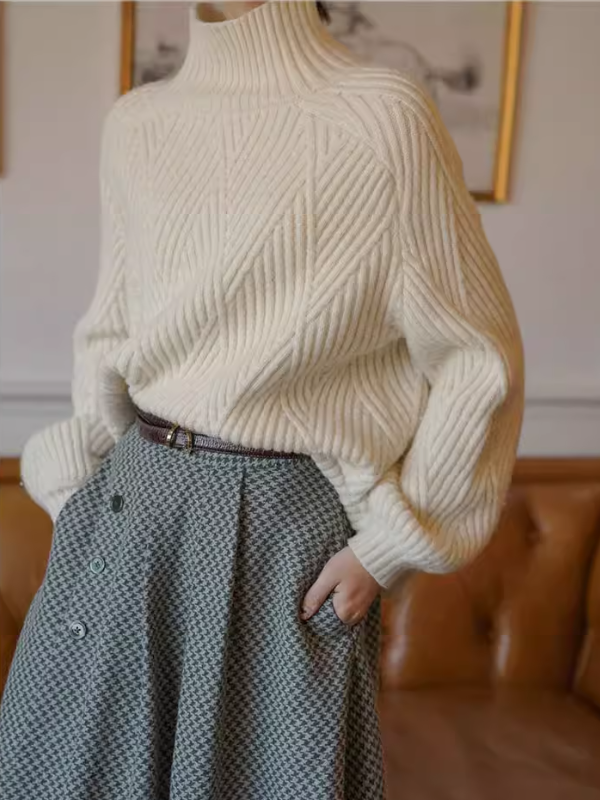 Turtleneck Loose-Fitting Tops_BDHL8037