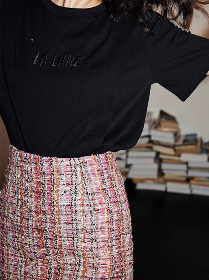 Fringe Hem Tweed Mini Skirt_BDHL4742