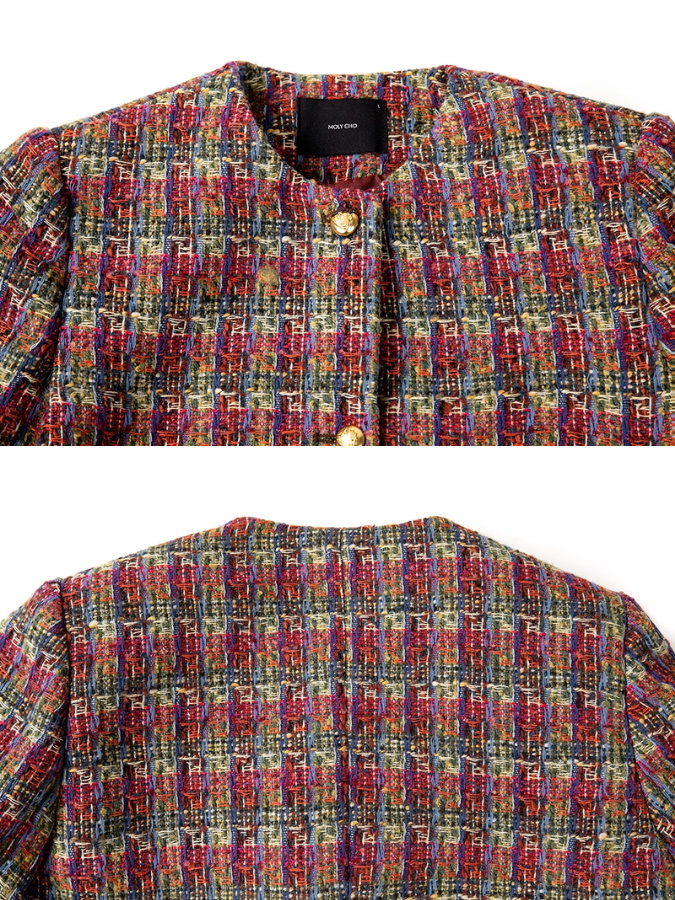 Tweed check no-collar jacket_BDHL5071