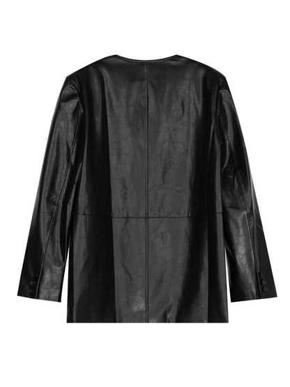 Eco-leather collarless jacket_BDHL5066