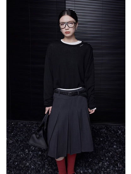 Front pleated A-line skirt_BDHL5037