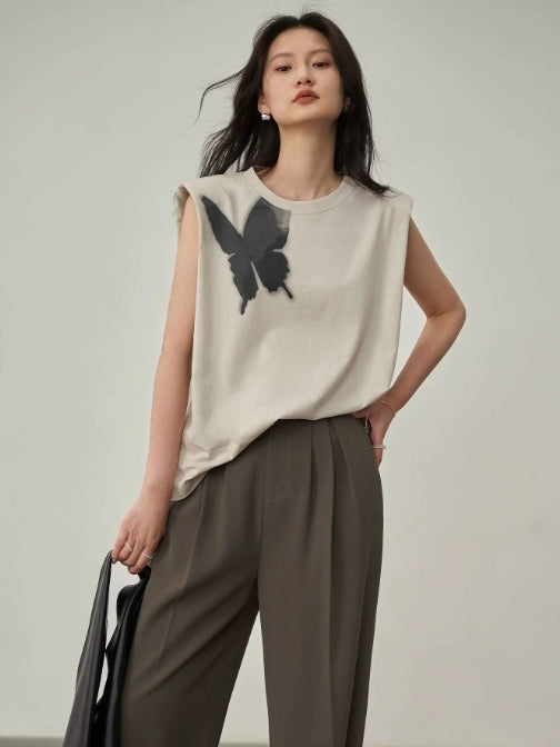 Butterfly Print Sleeveless Tops Or Skirt_BDHL7147