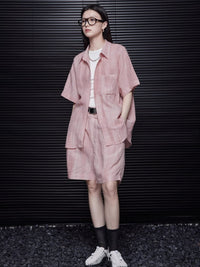 Casual linen short sleeve shirt_BDHL4854