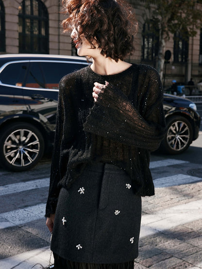 Bell sleeve see-through sweater with sequins_BDHL5480