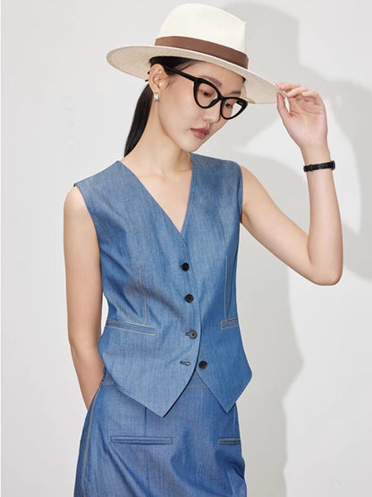 Vest, pants, skirt, denim three-piece_BDHL4721