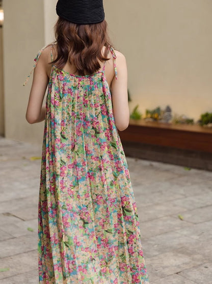 Floral pleated camisole dress_BDHL4831