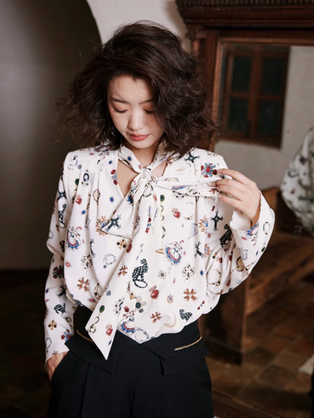 Vintage printed lace-up shirt_BDHL4966 - HELROUS