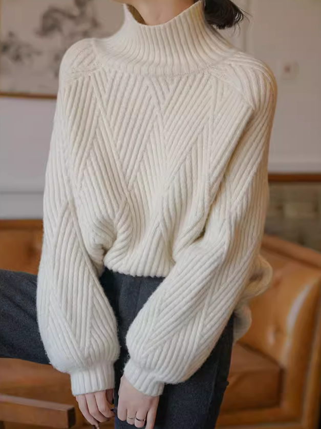 Turtleneck Loose-Fitting Tops_BDHL8037