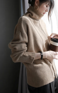 High waist turtleneck slim sweater_BDHL5637