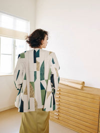 Geometric  irregular pattern design V-neck blazer_BDHL5812