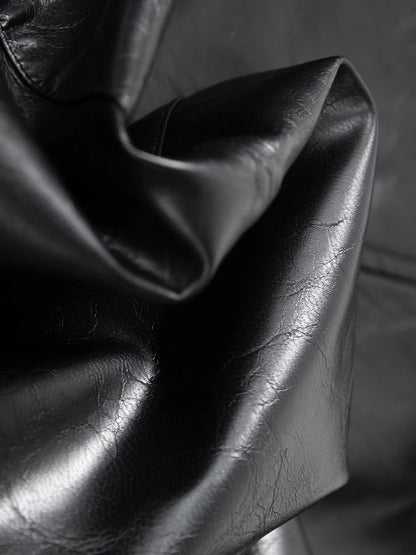 Eco-leather collarless jacket_BDHL5066