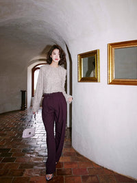 Wine red two-tuck pants_BDHL4912