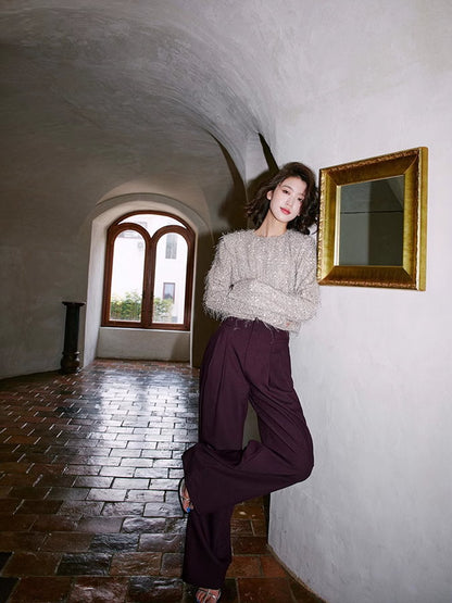 Wine red two-tuck pants_BDHL4912