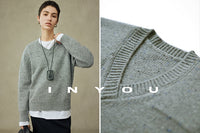 V-neck Grey Knitted Tops_BDHL6907