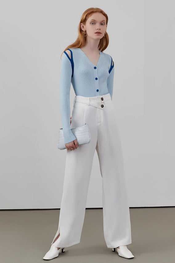 Shoulder Cut-Out V-Neck Cardigan_BDHL7143