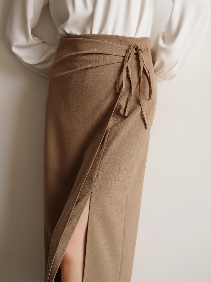 Side slit waist ribbon skirt_BDHL5084