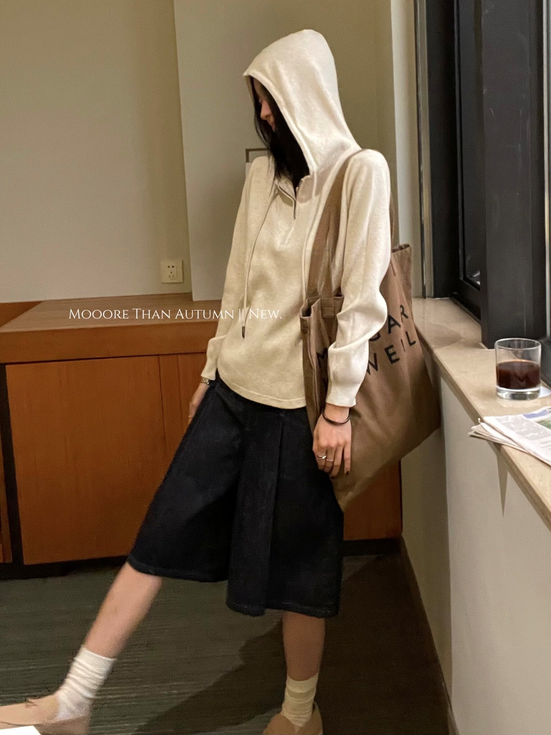 Hooded Half-Zip Knit Tops_BDHL7850