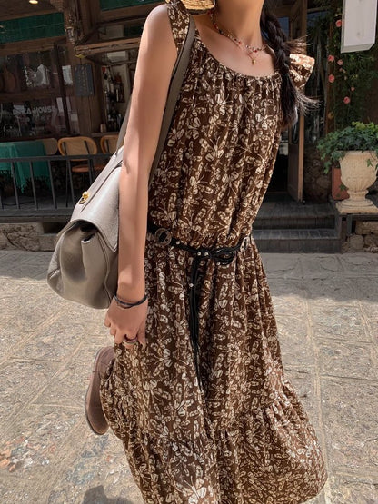 Armhole Frilled Floral Pattern Dress_BDHL4697