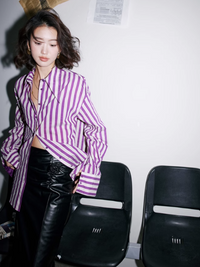 Purple striped shirt with satin cuffs_BDHL4967