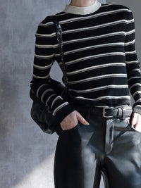 Round neck slim striped sweater_BDHL5613 - HELROUS