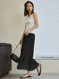 A-line pleated long skirt_HL3308 - HELROUS