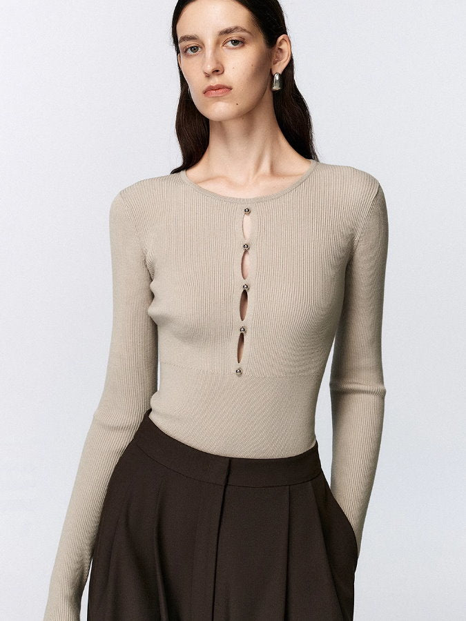 Front slit slim sweater_BDHL5011